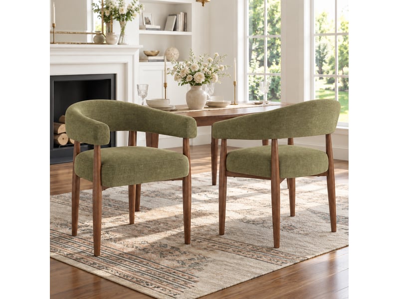  Lot de 2 chaises de salle à manger 60x59x75 cm en chenille vert olive  - Conforama B