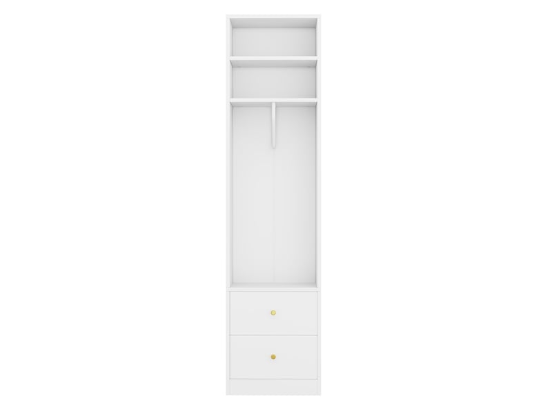  Armoire ouverte 50x30x200 cm, 2 tiroirs, 1 penderie, mdf et métal, blanc, style simple, rangement de vêtements compact  - Conforama E