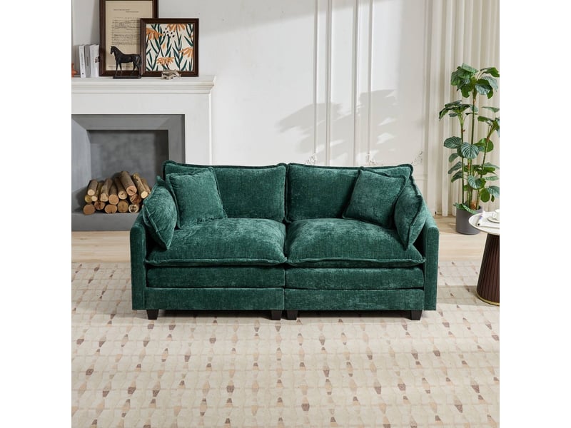 Canapé cloud loveseat moderne en tissu chenille vert double coussin rembourré  - Conforama E