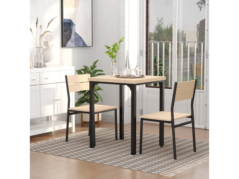  Ensemble table à manger pour 2 personnes, 3 pièces avec 2 chaises encastrables, pour cuisine et salon, bois de chêne clair  - Conforama C