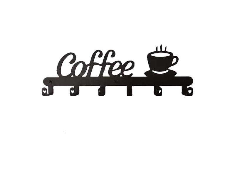  Porte-tasses à café en métal, crochet en forme de café, 6 crochets, support mural pour tasses à café, perçage sans clou  - Conforama A