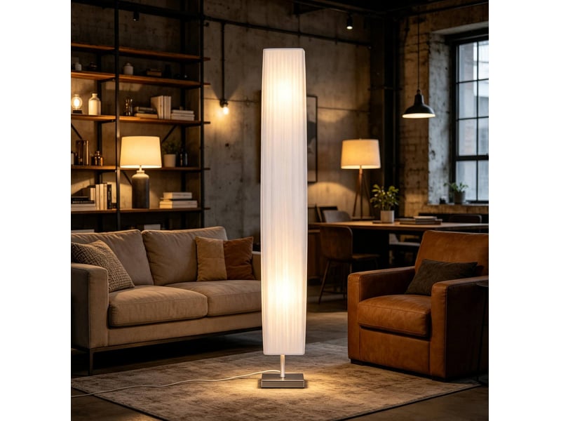  Lampadaire sur pied blanc 14 x 14 x 120 cm – design fin – interrupteur au pied – pour salon et chambre  - Conforama E