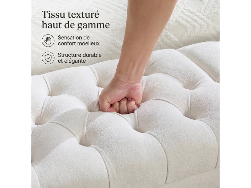  Banquette coffre beige avec rangement, tissu chenille et accoudoirs, bout de lit  - Conforama E