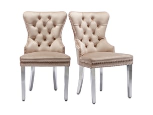 Lot de 2 chaises de salle à manger,avec pieds en métal,velours,beige
