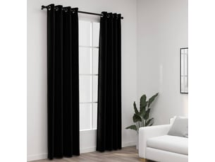 Lot de 2 rideaux occultants, rideaux black-out aspect lin avec œillets noir 140x245cm cf44527