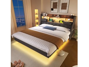 Lit avec rangement 140x190 cm <strong></strong> <strong></strong> coloris gris