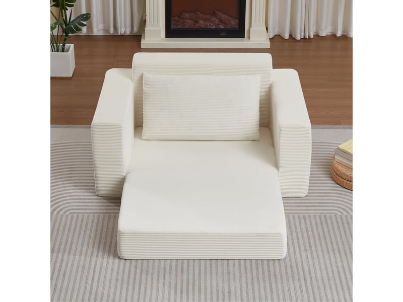  Canapé compressé 2 places convertible - transformable en chaise longue - poche latérale - moderne - velours côtelé - beige CozyNest - Conforama E