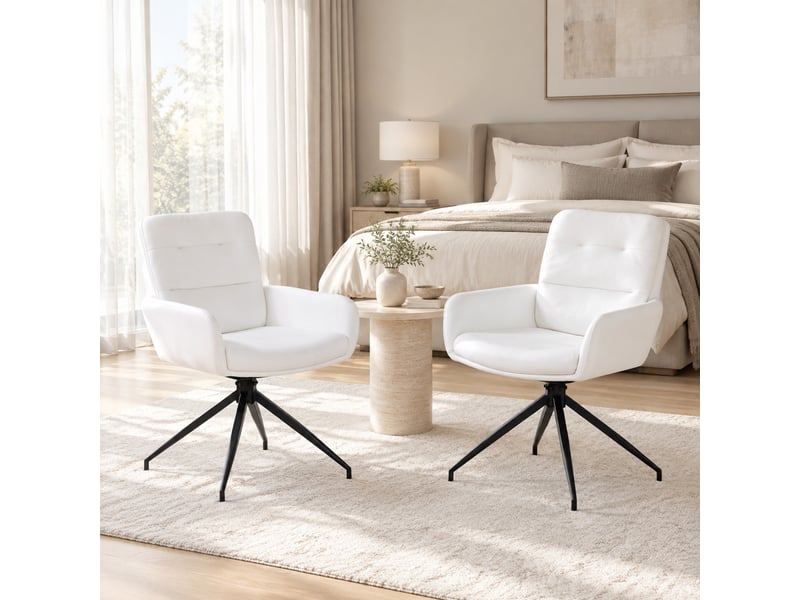 Lot de 2 chaises de salle à manger 49x50x85 cm rotatives 360°, fauteuil de table, pour cuisine, blanc et noir, métal+pu  - Conforama B