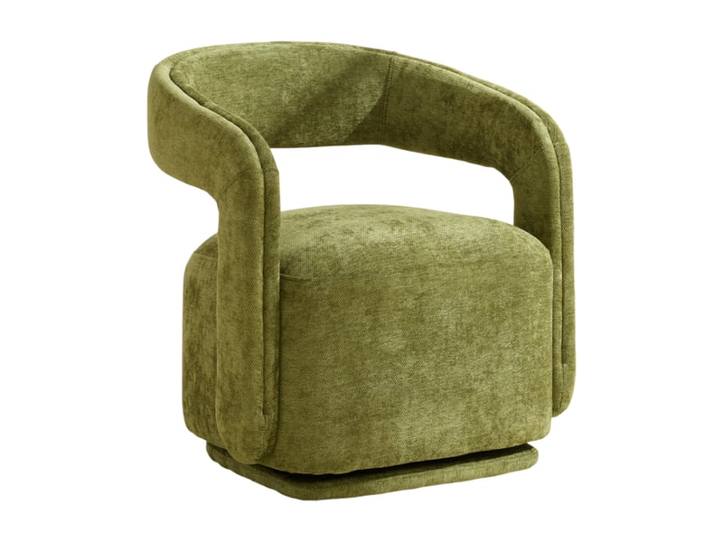  Fauteuil pivotant 360° barrel chair avec dossier ergonomique - lpospi - chenille rembourrée, bois vert  - Conforama A