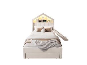 Lit avec rangement 90x200 cm MODENVIE   coloris beige