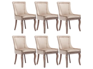 Lot de 6 chaises de salle à manger, rembourrées, garniture cloutée, pieds en bois, beige