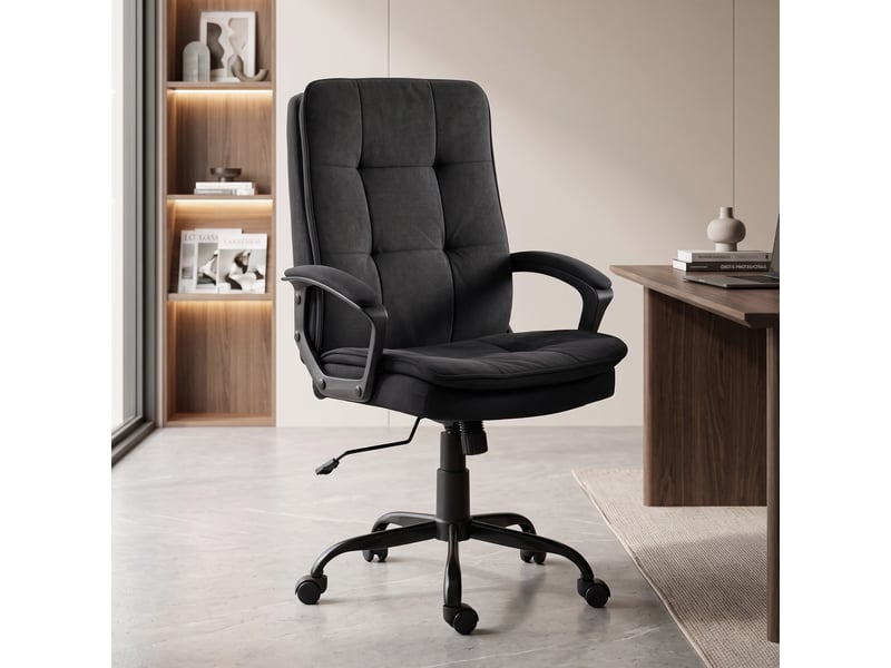 Fauteuil de direction avec revêtement double couche, chaise de bureau en tissu, réglable en hauteur, avec accoudoirs, noir  - Conforama D