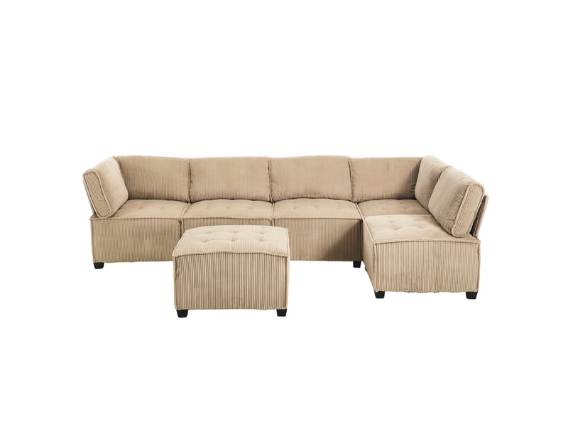  Canapé modulable 6 places 308x154 cm velours côtelé kaki  - Conforama A
