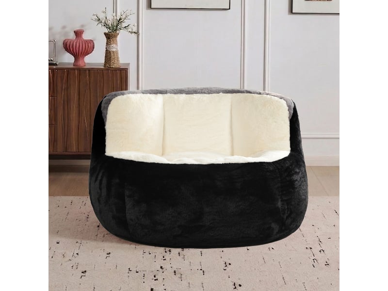  Fauteuil-pouf de sol 110 x 100 x 77 cm – grand sofa lounge en de mousse haute résilience avec poignée intégrée - fausse fourrure -noir et blanc  - Conforama D