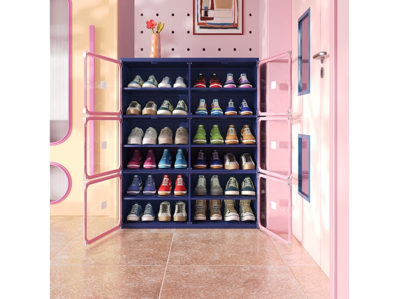  Meuble à chaussures pliable - 85x33,5x104,3 cm - meuble de rangement à 2 colonnes et 6 niveaux - bleu et rose  - Conforama B