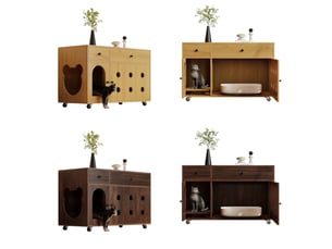 Meuble cache-litière à roulettes 100x45x66 cm – noyer – 2 tiroirs, portes ventilées, plaque amovible