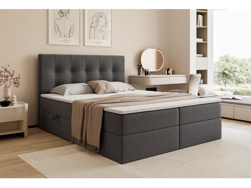  Lit coffre venus - 160x200 cm - avec matelas et surmatelas - tissu tressé - anthracite VENUS - Conforama B