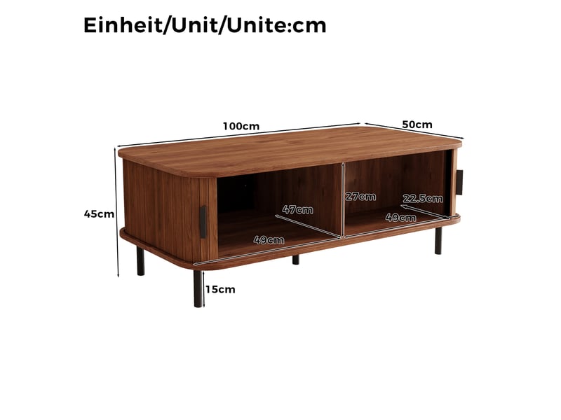 Table basse rectangulaire à portes coulissantes avec rangement, design moderne à lattes verticales, table d'appoint pour salon. - Conforama C