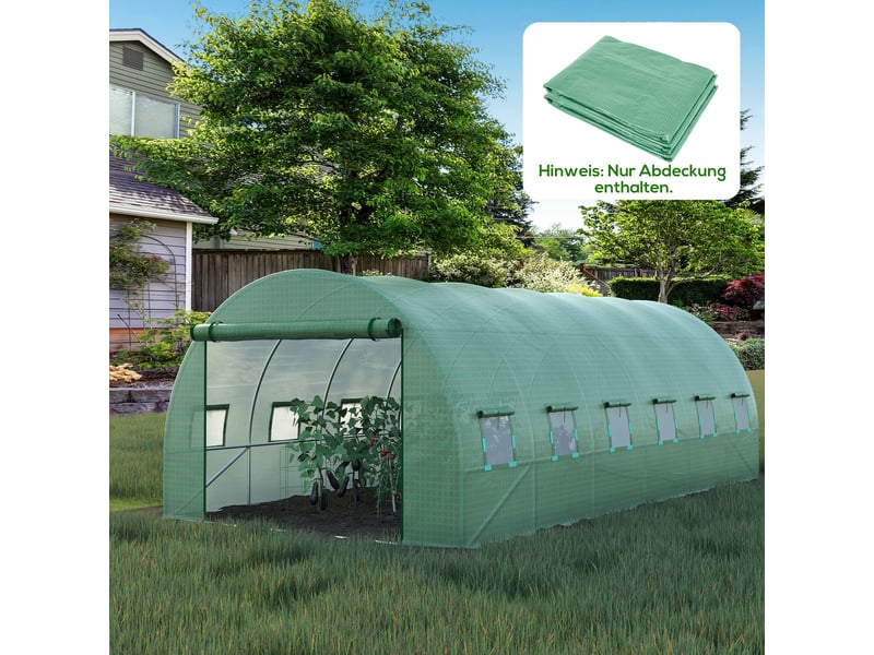  Film serre 3x6 m, pe imperméable, porte enroulable, 12 fenêtres, uv, indéchirable, extérieur, vert.  - Conforama D