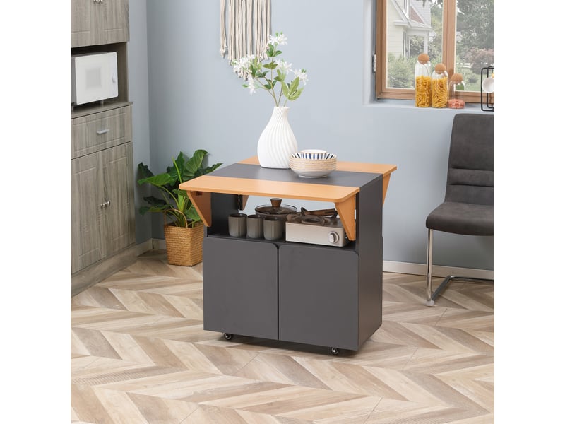  Table pliante gain de place pour 4 personnes maximum, avec 4 roulettes, étagère dissimulée et placard à portes, 70 x 83 x 75 cm  - Conforama D