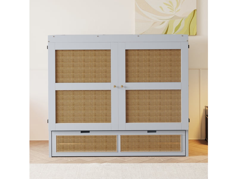  Lit escamotable vertical 140 x 200 cm gris avec sommier à lattes et tiroirs de rangement  - Conforama C