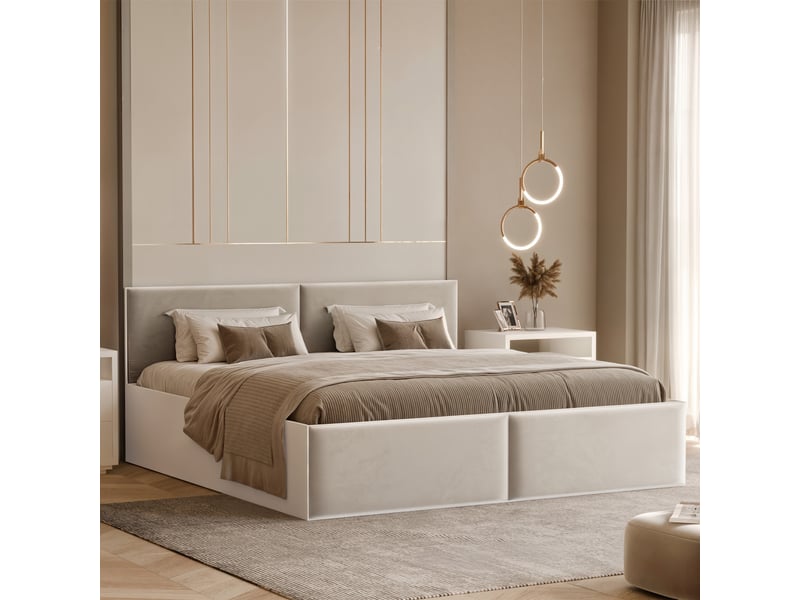  Lit coffre atheris - 140x200 cm - structure de lit sans matelas - tissu velours - beige clair ATHERIS - Conforama B