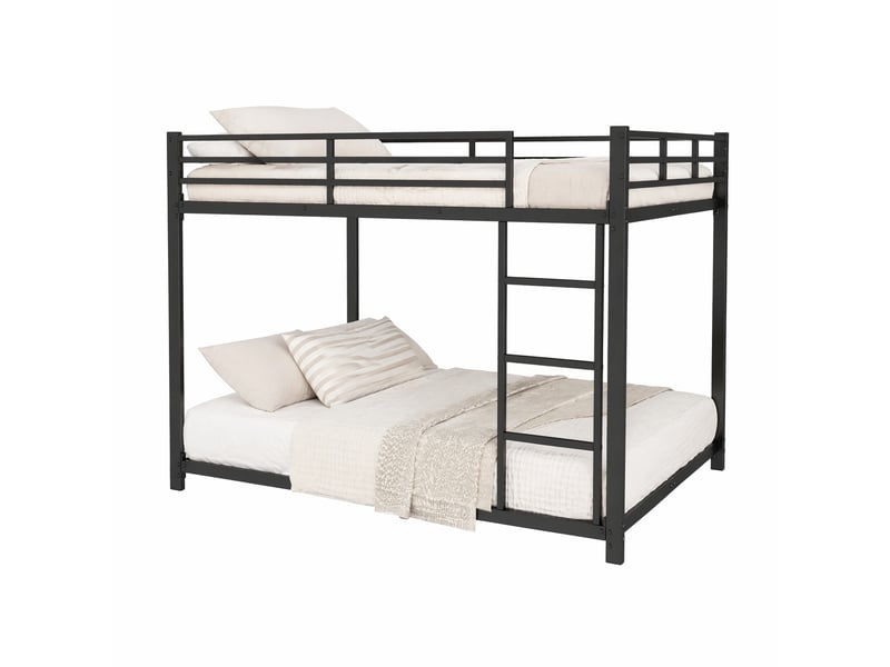  Lit superposé enfant 140 x 200 cm en métal avec échelle et barrières, noir  - Conforama A