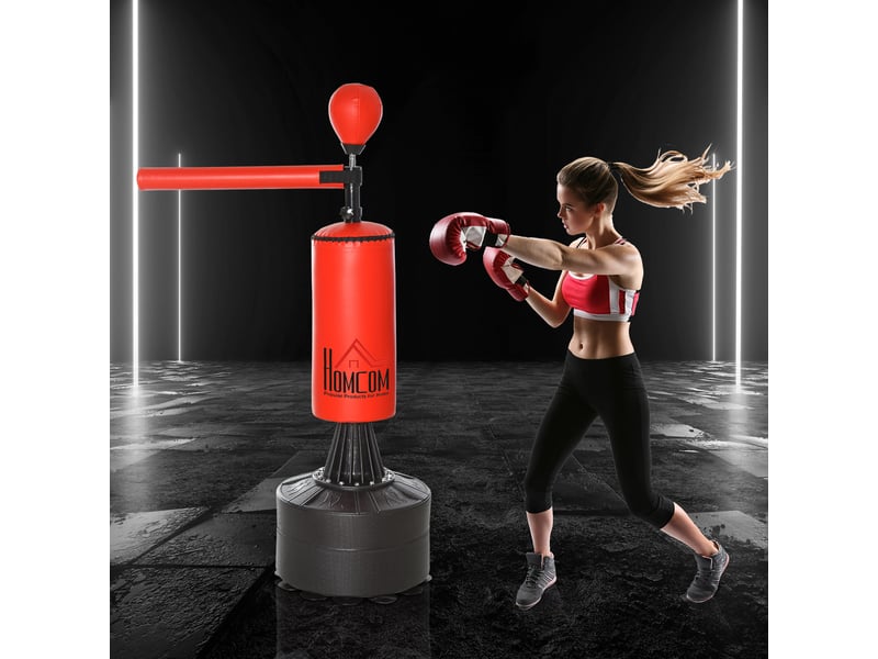 Sac de frappe autoportant avec speed ball et barre rotative à 360° 88 x 48 x 155-205 cm noir et rouge - Conforama D