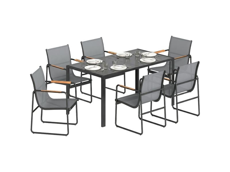  Ensemble de salle à manger d'extérieur 7 pcs pour 6 personnes, gris  - Conforama B