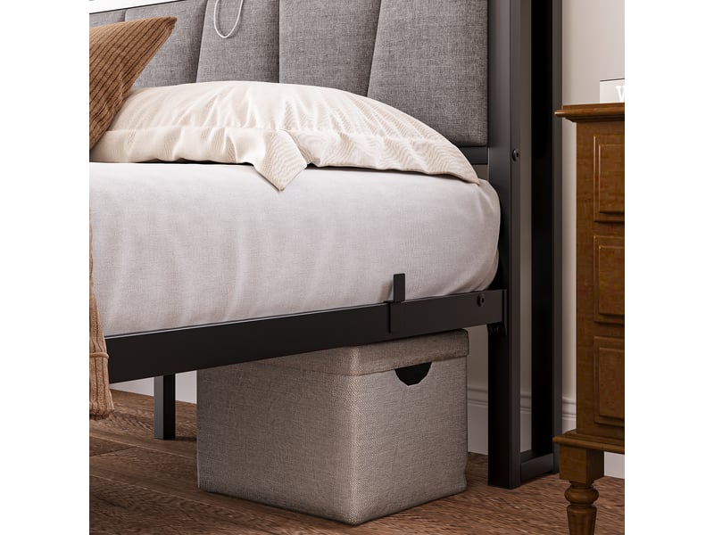  Lit connecté 140x190 avec éclairage led intelligent et station de charge usb,tête de lit rangement, structure métal robuste,brun(sans matelas） ABC - Conforama D