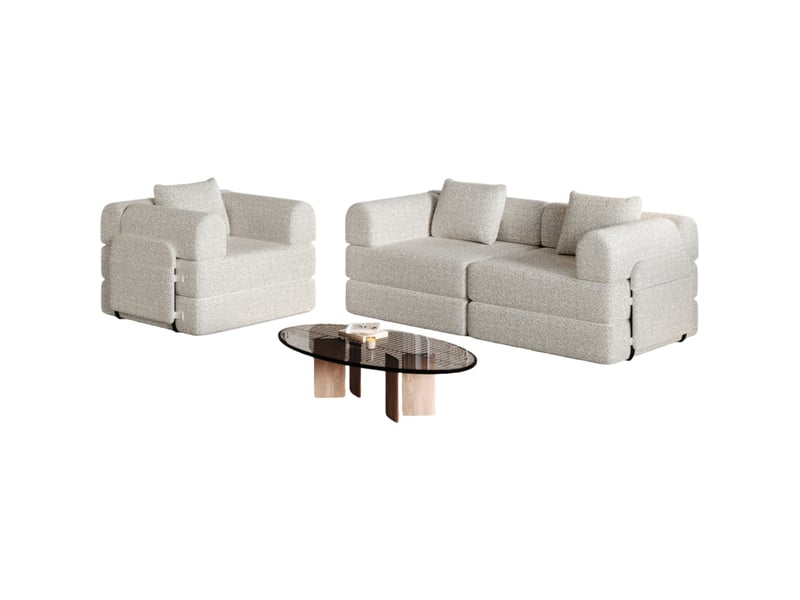  Canapé modulable 274x91,4x69,8cm, accoudoir avec rangement, canapé de salon, structure en métal, tissu chenille, kaki  - Conforama A