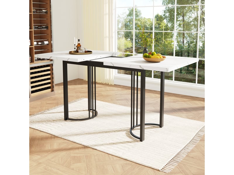  Table à manger extensible rectangulaire en mdf et métal avec pieds noirs,140-179,5x80cm,blanc+noir table bicolore - Conforama B