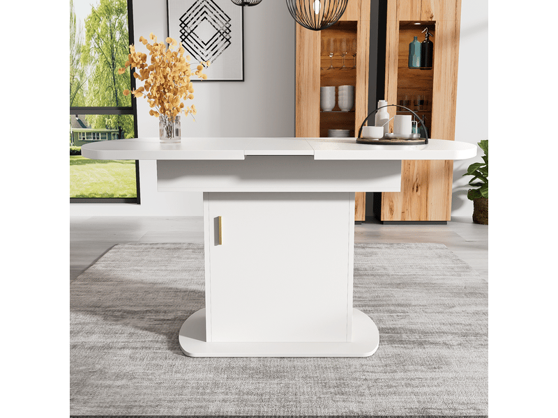  Table à manger ovale extensible 110130x70 cm avec rangement, gain de place, table de cuisine multifonction - blanc et doré  - Conforama C