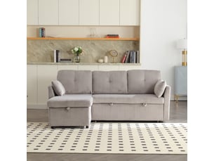 Canapé d'angle convertible réversible en velours côtelé gris clair 206x108x66 cm avec rangement, pour salon