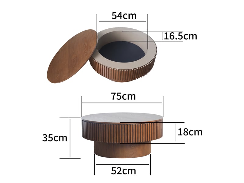  Table basse ronde 75 cm avec rangement caché noyer homvra  - Conforama E