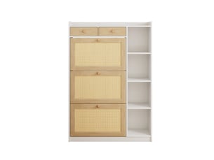 Meuble à chaussures oslo rotin 90x24x130 cm, 3 abattants, 2 tiroirs & étagères latérales