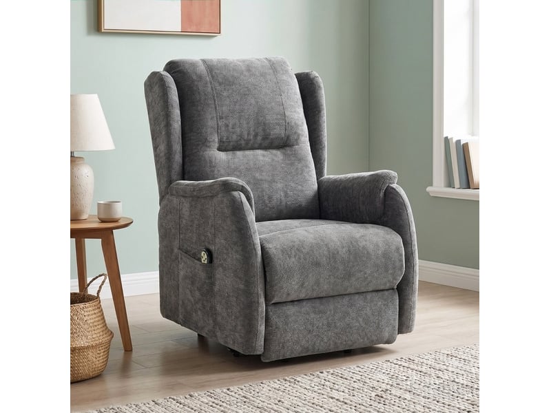  Fauteuil relax électrique releveur avec télécommande et poches latérales gris foncé  - Conforama B