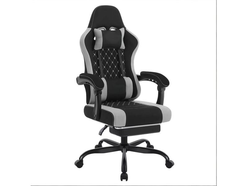 Fauteuil de bureau gaming noir et gris avec massage usb, repose-pieds et dossier inclinable de 90° à 145° - Conforama A