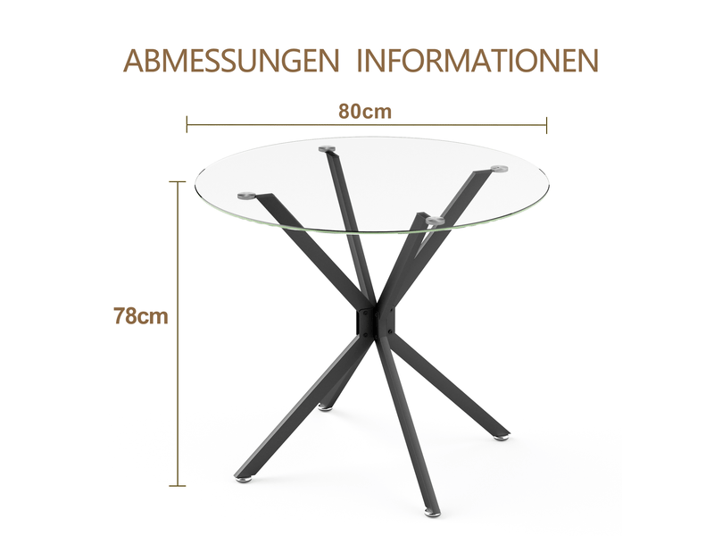  Table à manger ronde 80x80x78 cm – noir – verre trempé, pieds en métal stables pour 1 à 4 personnes  - Conforama C