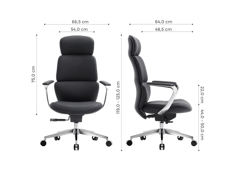  Fauteuil de bureau en cuir noir classique, assise réglable et inclinable verrouillable, confort au travail  - Conforama C