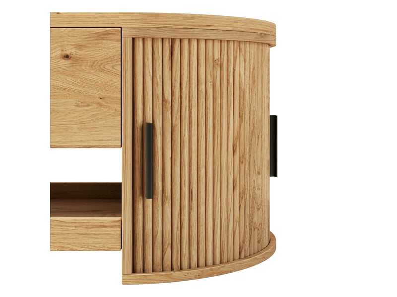  Table basse relevable 110 x 55 x 55 cm avec rangement caché, portes coulissantes et plateau extensible, effet rainuré  - Conforama E