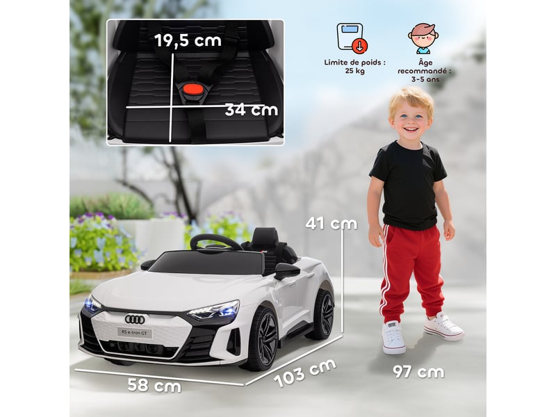  Voiture électrique enfant audi rs e-tron gt, 12 v, vitesse max. 5 kmh, télécommande parentale, effets lumineux et sonores  - Conforama E