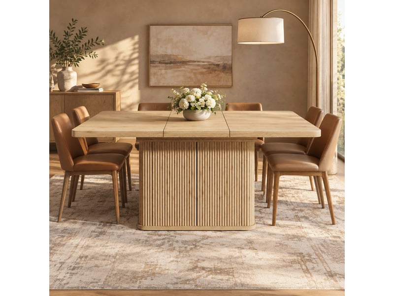  Table extensible avec rangement caché, plateau relevable, portes et pieds réglables pour salle à manger en mdf et métal  - Conforama B