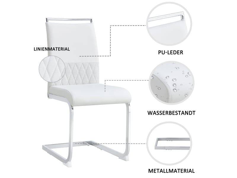  Lot de 4 chaises de salle à manger,42x48x95 cm,similicuir,blanc  - Conforama D