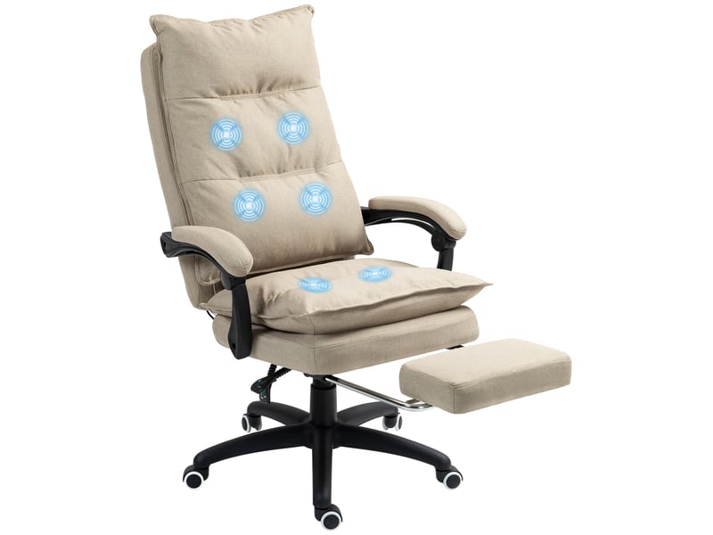  Fauteuil de bureau massant beige, dossier inclinable à 135° et repose-pied intégré  - Conforama A