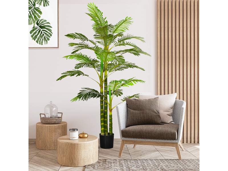  Palmier artificiel areca 190 cm, 30 feuilles, décoration intérieure et extérieure, ø 19,5 x 190 cm, vert  - Conforama C
