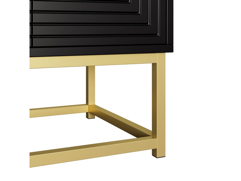 Buffet 160x38x75,5 cm, avec 3 compartiments à portes doubles, finition mate, panneau de particules, rangement, noir - Conforama E
