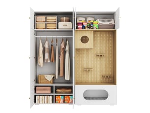 Armoire  avec 1 tringle et 6 compartiments, mur d'escalade, pour chambre, blanc, 180 × 50 × 200 cm