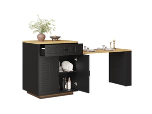 Îlot de cuisine led 60-113 × 70 × 95,5 cm, meuble bar avec table coulissante, desserte buffet fixe avec 2 tiroirs, 4 portes, noir