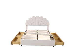 Lit avec rangement 140x200 cm OKWISH   coloris beige